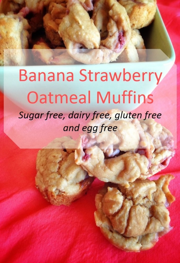 Banana Strawberry Muffins - Allergy friendly; dairy free, gluten free, egg free, and sugar from